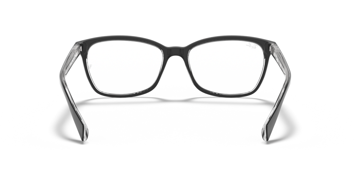 Prescription eyewear frames with dark gray frame and clear lenses, front close-up