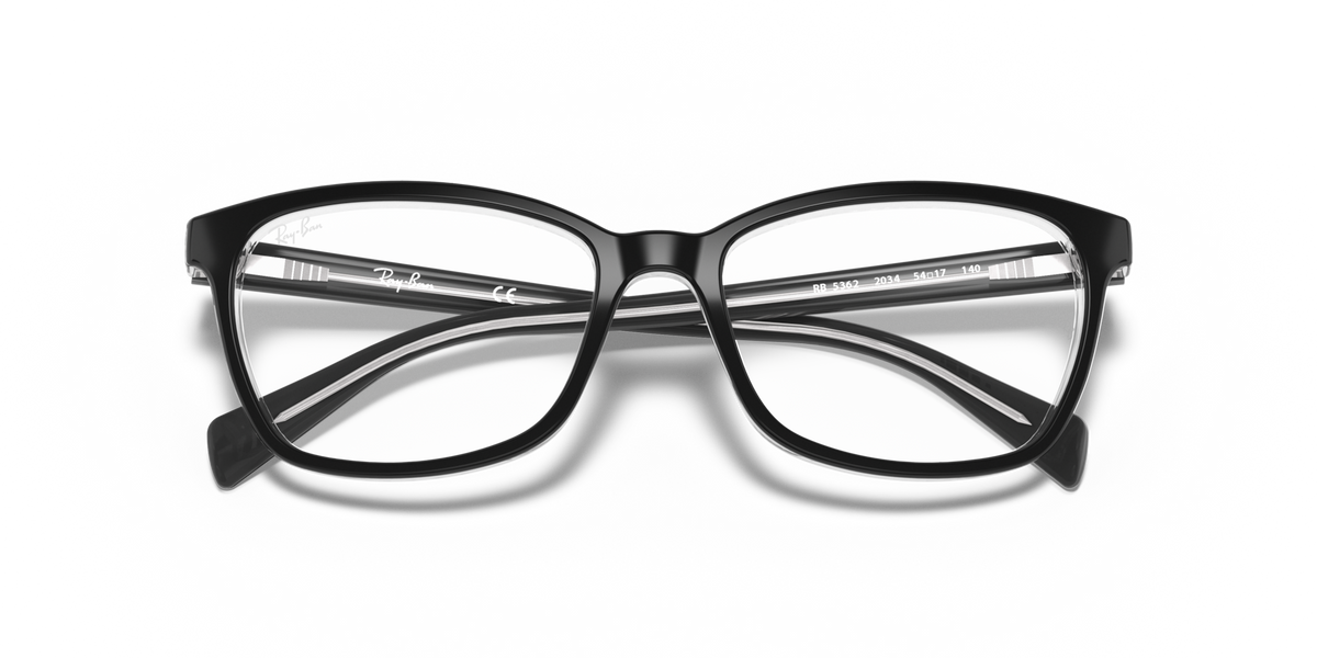 Prescription eyewear frames with black frame and clear lenses, front view