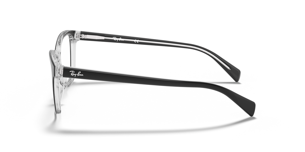 Prescription eyewear frames with dark gray frame, side profile and clear lenses