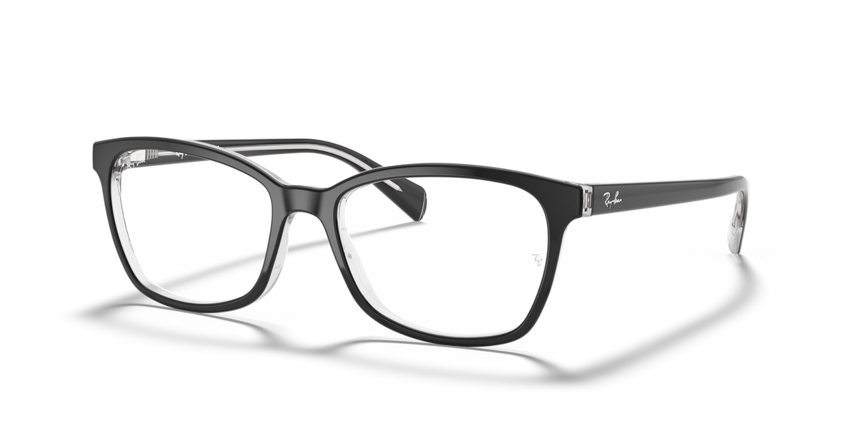 Prescription eyewear frames with dark gray frame and clear lenses, front view