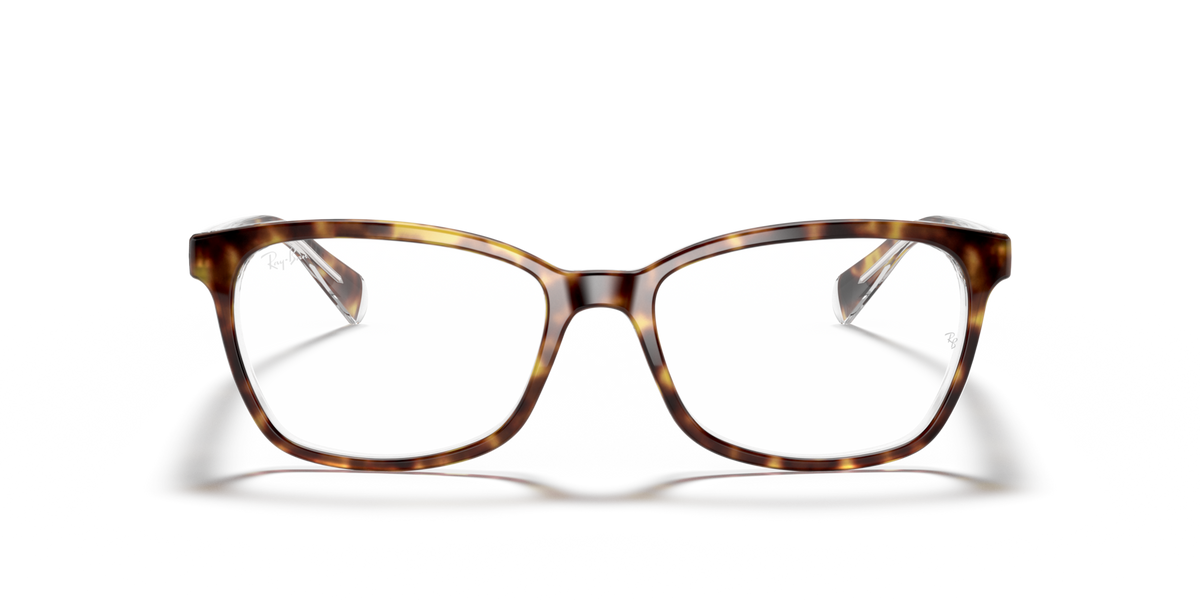 Prescription eyewear frames with havana tortoise frame and clear lenses