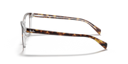 Prescription eyewear frames, havana tortoise side view with clear lenses