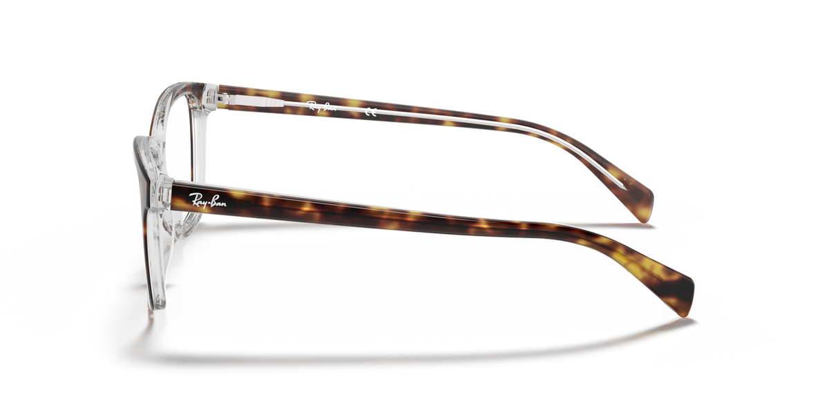 Prescription eyewear frames, havana tortoise side view with clear lenses