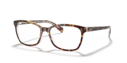 Prescription eyewear frames with havana tortoise frame and clear lenses, front view