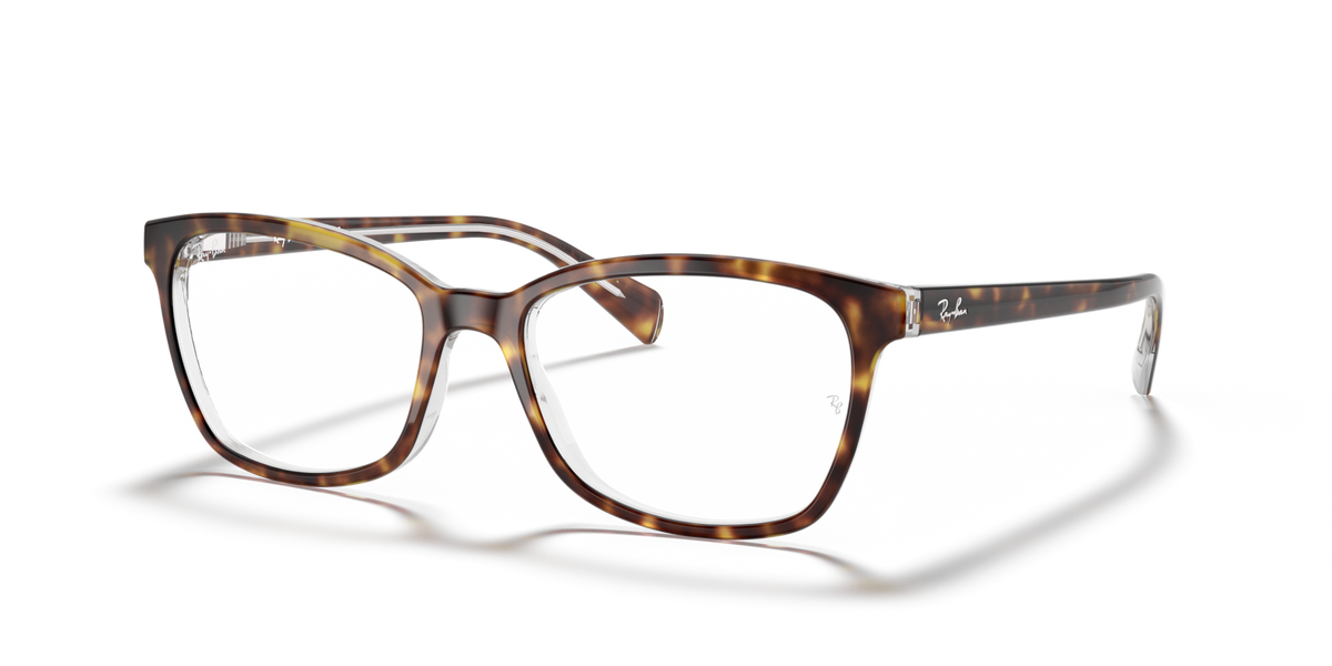 Prescription eyewear frames with havana tortoise frame and clear lenses, front view
