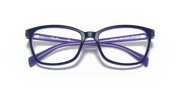 Blue prescription eyeglass frames with rectangular lenses and thick frame edges
