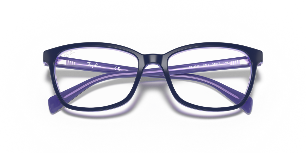 Blue prescription eyeglass frames with rectangular lenses and thick frame edges
