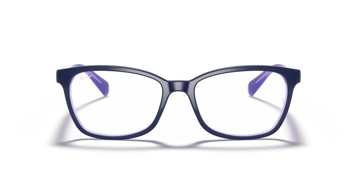 Light blue prescription eyeglass frames, front view with wide lenses