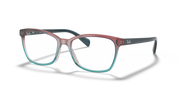 Ray-Ban prescription eyewear frames, maroon acetate with teal accents and clear lenses