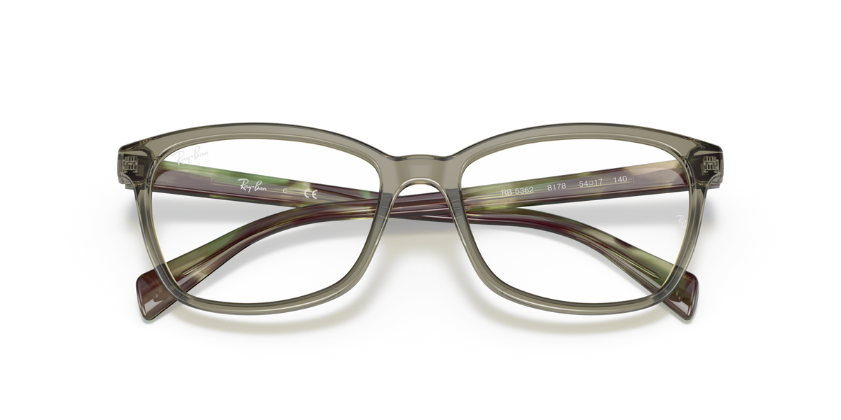 Ray-Ban prescription eyewear frames, khaki with maroon-brown inner rim and clear lenses