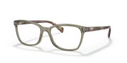 Ray-Ban prescription eyewear frames, khaki frame with tortoise-pattern temples and clear lenses