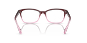 Prescription eyeglass frames front view, dark maroon with light pink temples and tips