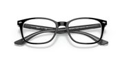 Black prescription eyewear frames with rectangular lenses and slight top branding