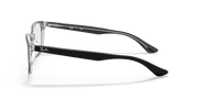 Prescription eyewear frames side profile in clear silver tone with metal temples