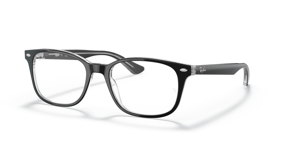 Prescription eyewear frames with black rectangular full-rim design and clear lenses
