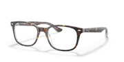 Prescription eyewear frames with Havana brown rectangular full-rim design and clear lenses