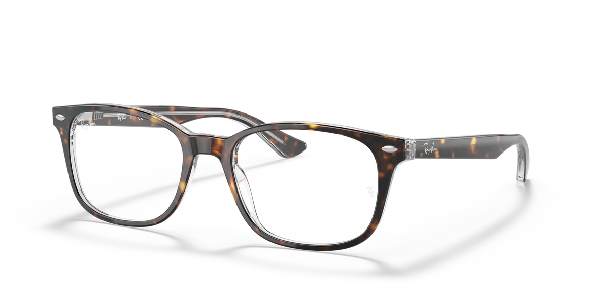 Prescription eyewear frames with Havana brown rectangular full-rim design and clear lenses