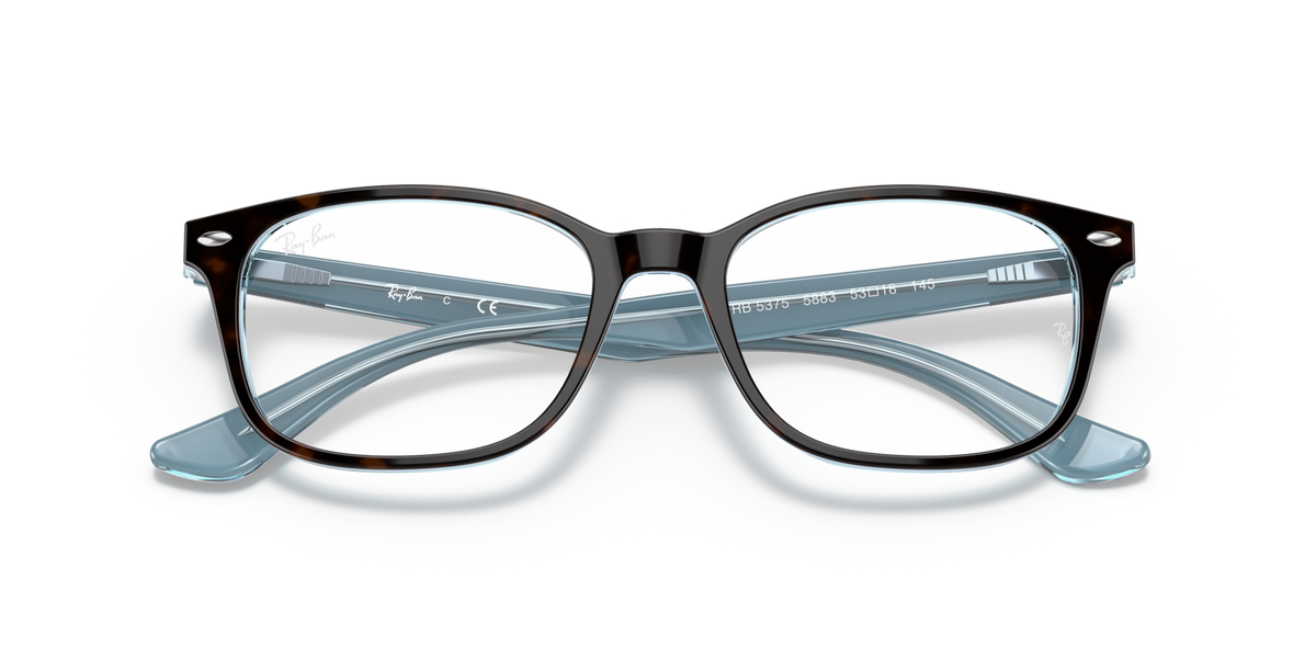 Ray-Ban RX5375 prescription glasses, dark gray full-rim frames with blue tint