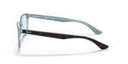 Ray-Ban RX5375 prescription glasses, side profile of light blue full-rim frames