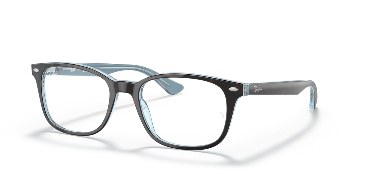Ray-Ban RX5375 prescription glasses, light blue translucent rectangular frames