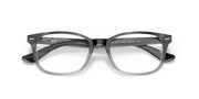 Prescription eyewear frames top view with dark gray frames and clear lenses