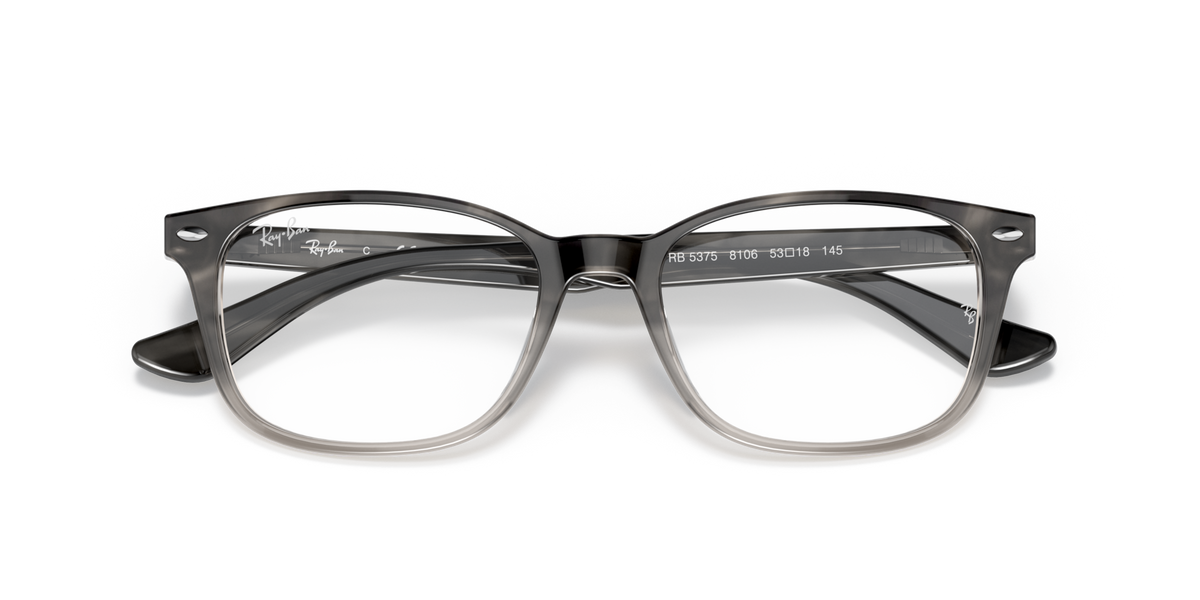 Prescription eyewear frames top view with dark gray frames and clear lenses
