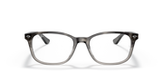 Prescription eyewear frames with dark gray rectangular frames and clear lenses