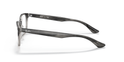 Prescription eyewear frames side view with dark gray temples and clear lenses
