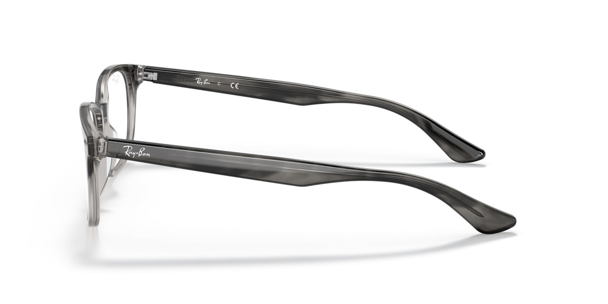Prescription eyewear frames side view with dark gray temples and clear lenses