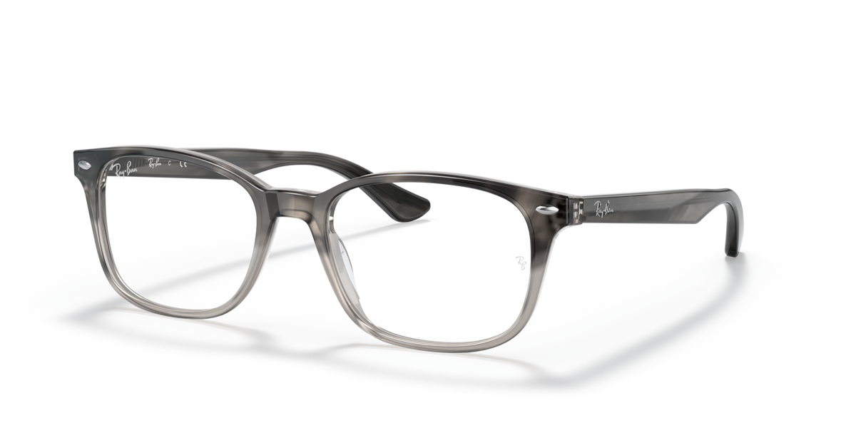 Prescription eyewear frames with dark gray full-rim design and clear lenses