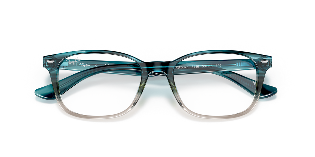 Prescription eyewear frames top view with translucent turquoise frames and clear lenses