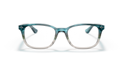 Prescription eyewear frames front view with translucent turquoise rectangular frames
