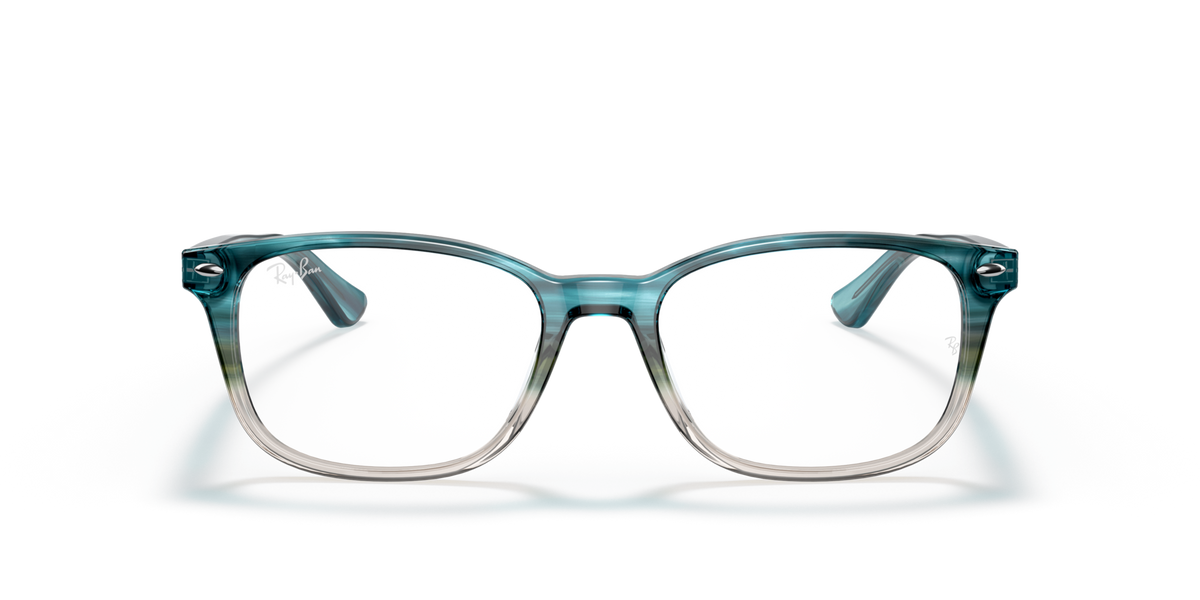 Prescription eyewear frames front view with translucent turquoise rectangular frames