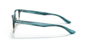 Prescription eyewear frames side view with translucent turquoise temples
