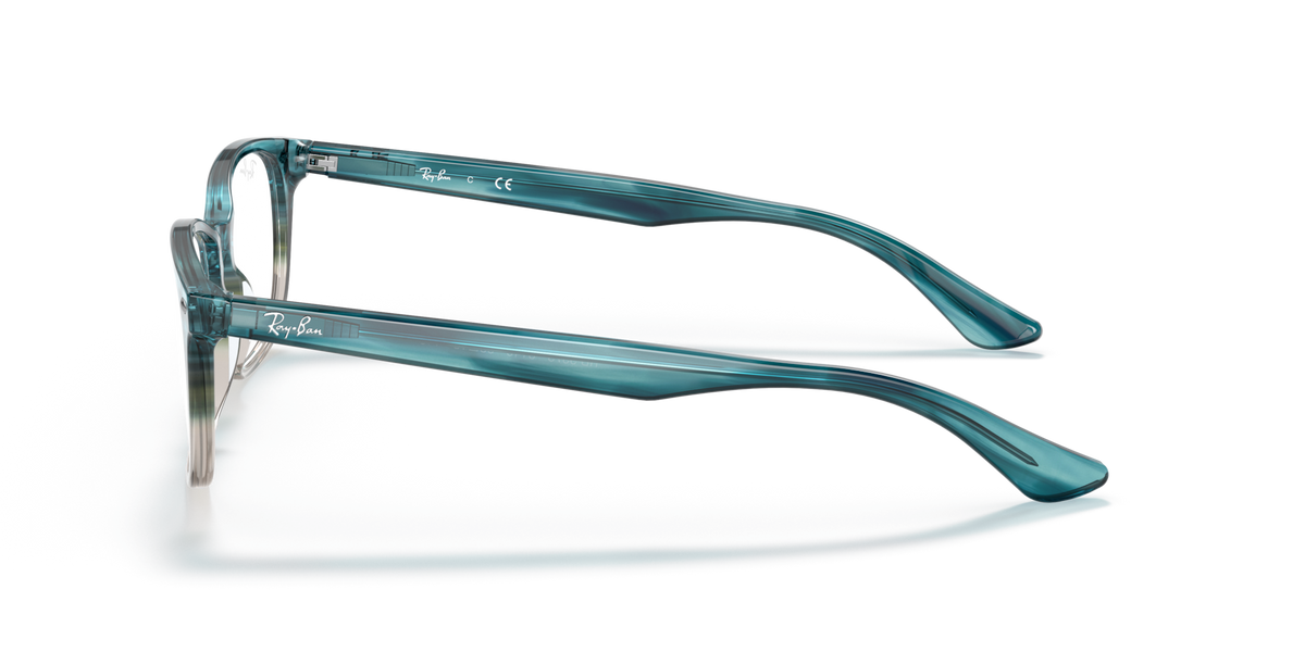 Prescription eyewear frames side view with translucent turquoise temples