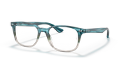 Prescription eyewear frames with translucent turquoise full-rim and clear lenses