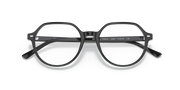 Black prescription eyewear frames, round lenses with front bar across the bridge