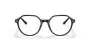 Black round prescription eyewear frames, full-rim design with metal temples