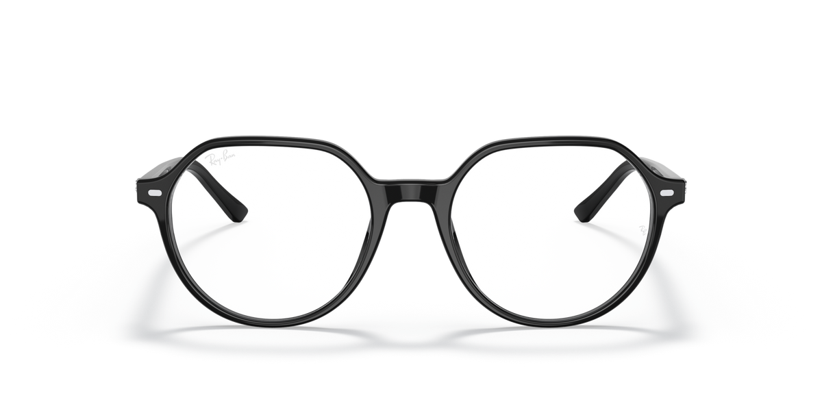 Black round prescription eyewear frames, full-rim design with metal temples