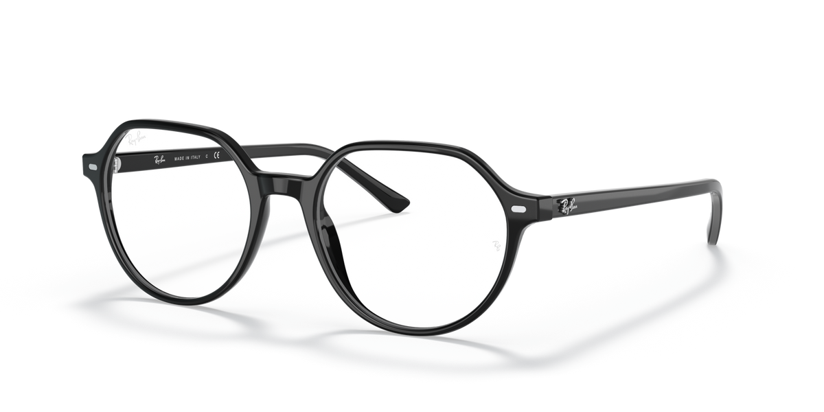 Black prescription eyewear frames with round lenses and thin metal temples