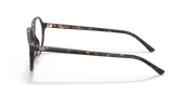 Side view of havana striped prescription eyeglass frames with slim metal temples