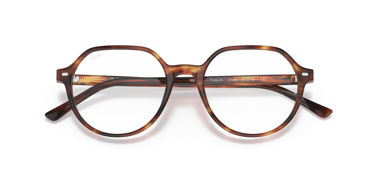 Close front view of havana striped prescription eyeglass frames with lens detailing
