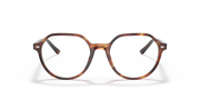 Round havana-striped prescription eyeglass frames from the front with metal arms