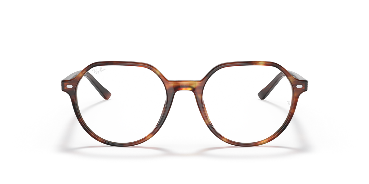 Round havana-striped prescription eyeglass frames from the front with metal arms