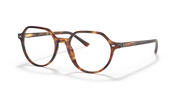 Angled front view of havana striped prescription eyeglass frames with metal temples
