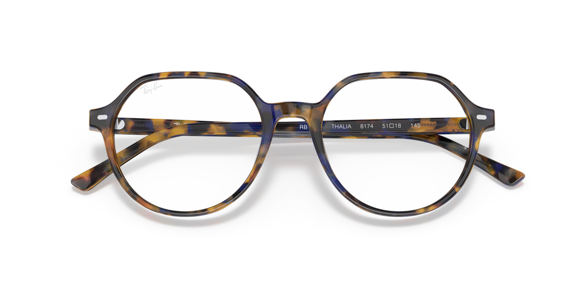 Havana striped round eyeglass frames with Ray-Ban Thalia temple detail