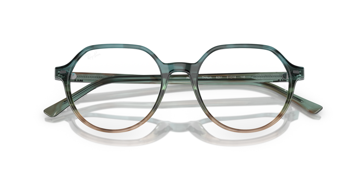 Teal round eyeglass frames with full rim, straight metal arms, and nose pads