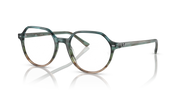 Teal round eyeglass frames with full rim and metal arms for prescription lenses