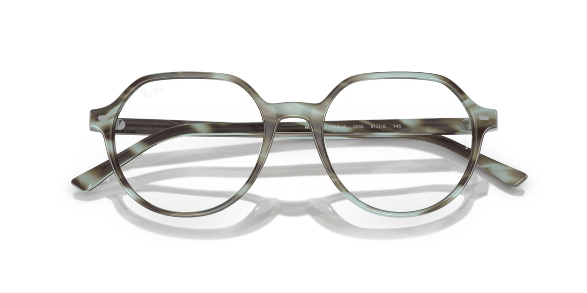 Ray-Ban Thalia prescription eyewear frames, angled front with round lenses and striped details