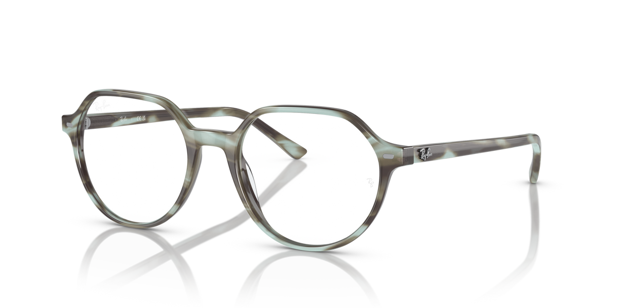 Ray-Ban Thalia prescription eyewear frames with round lenses and striped translucent front